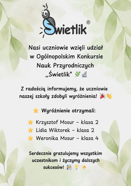 WYNIKI KONKURSU ŚWIETLIK