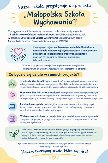 Udział w projekcie „Małopolska Szkoła Wychowania”.